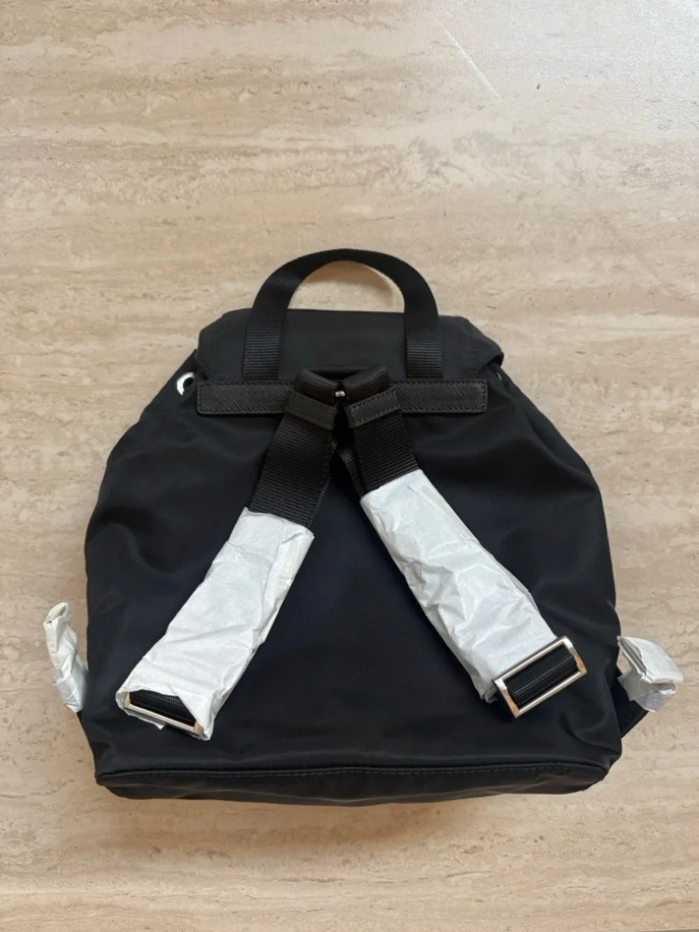 Prada Black Nylon Backpack with Front Buckle Pockets